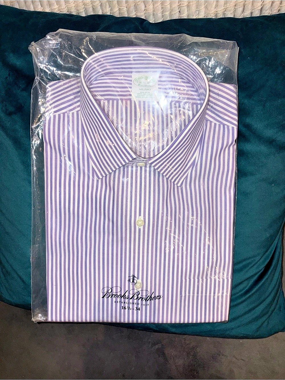 Brooks Brothers Striped Cotton Dress Shirt in Purple & White Size XL NWT